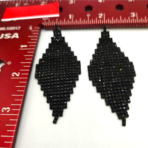 Pierced Earrings Black Beaded Rhinestone Diamond Shape Dangle Drop Bold SKU2780 - Picture 4 of 6